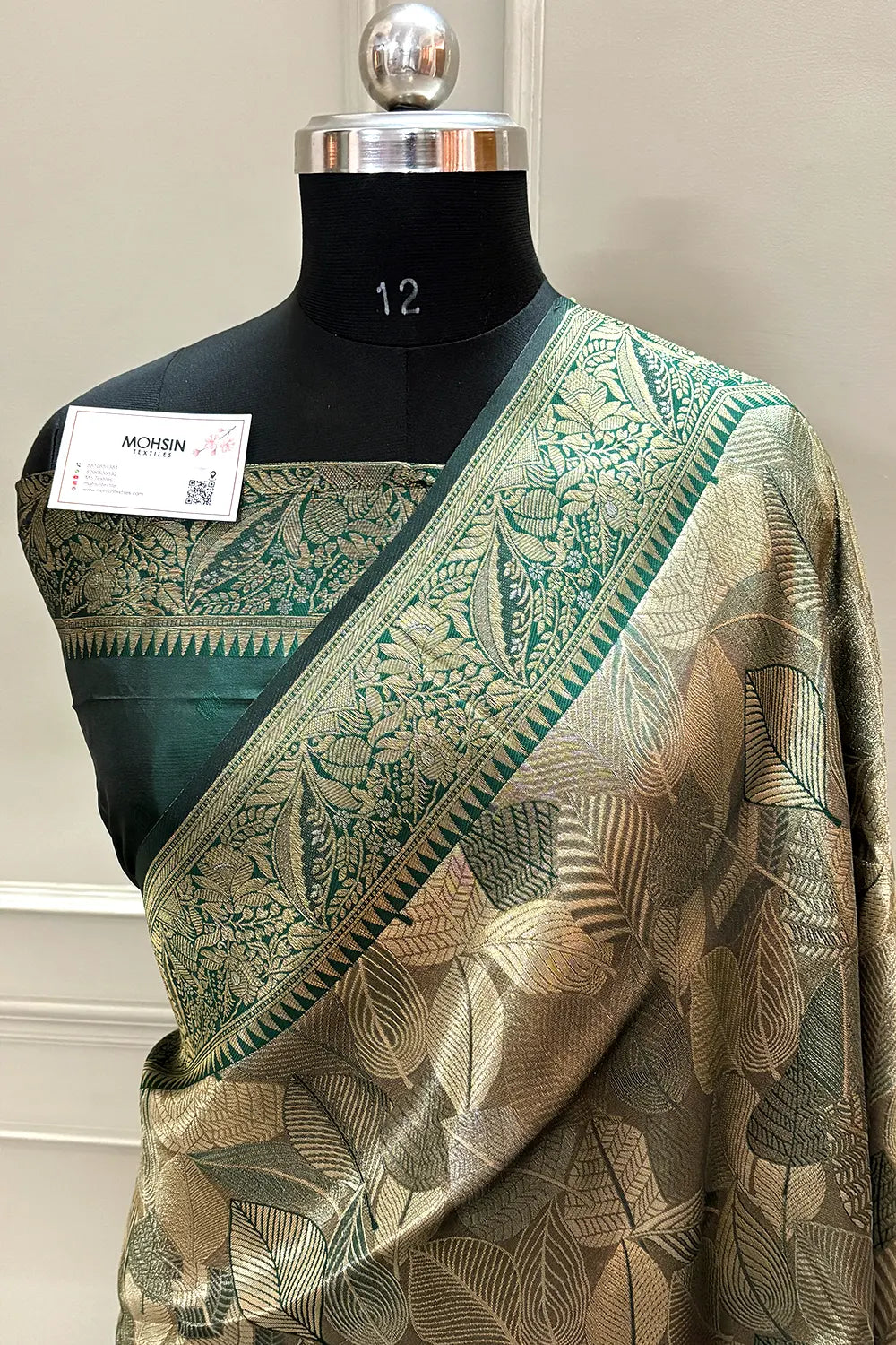 Bottle Green Pashmina Tissue Silk Banarasi Saree