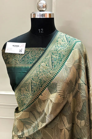 Bottle Green Pashmina Tissue Silk Banarasi Saree