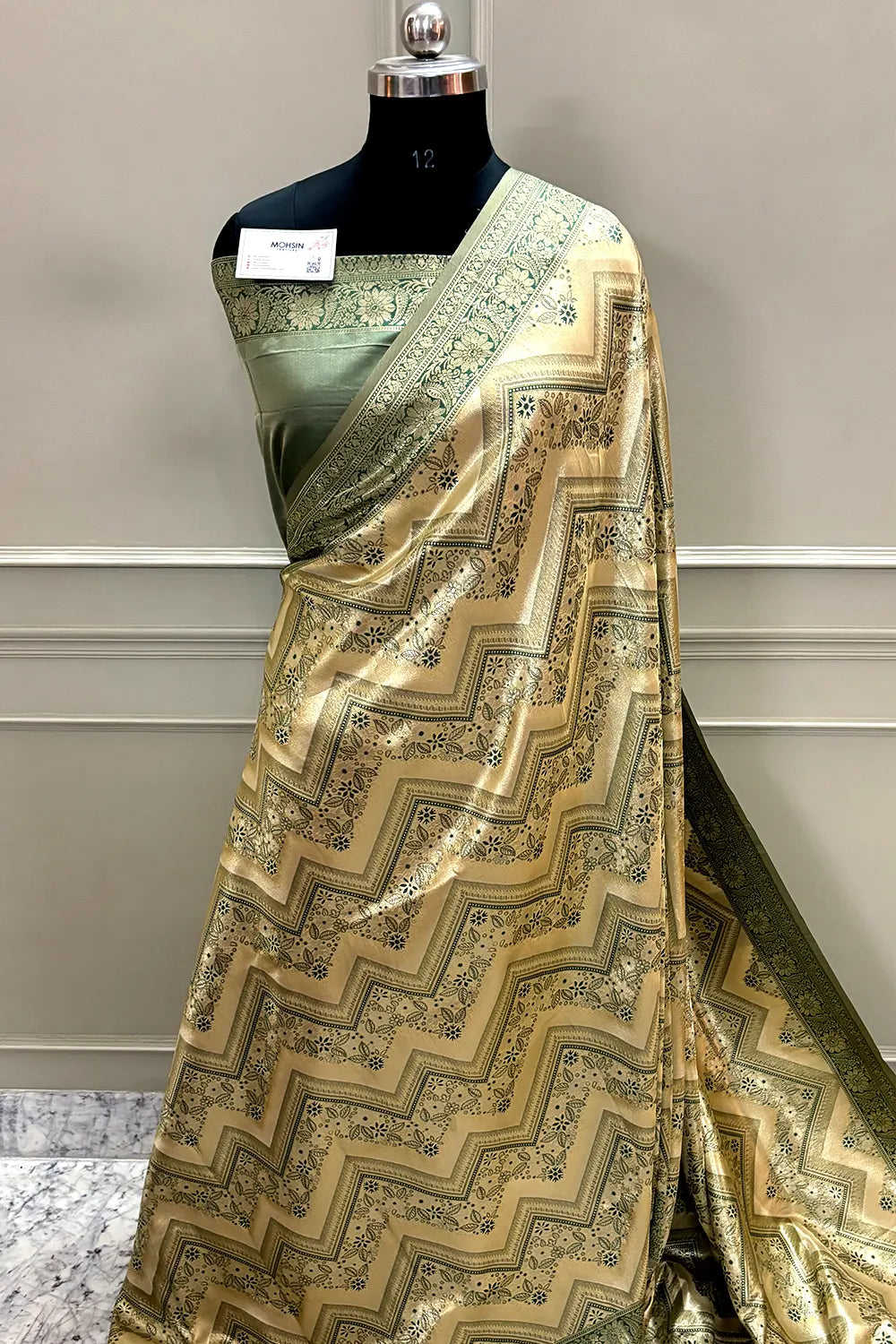 Bottle Green Pashmina Tissue Silk Banarasi Saree