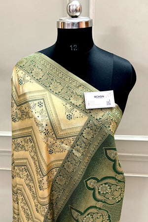 Bottle Green Pashmina Tissue Silk Banarasi Saree