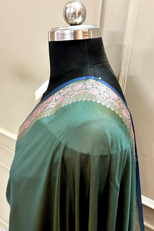 Bottle Green Plain Banarasi Silk Saree