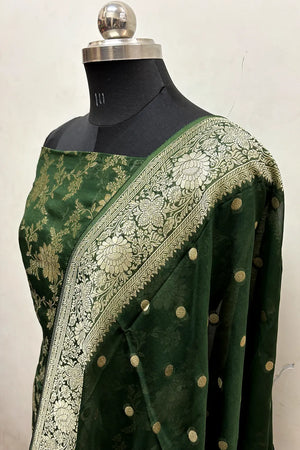 Bottle Green Pure Viscose Georgette Banarasi Suit