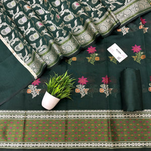 Bottle Green Resham Banarasi Silk Suit