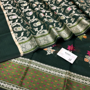 Bottle Green Resham Banarasi Silk Suit