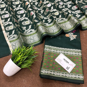 Bottle Green Resham Banarasi Silk Suit