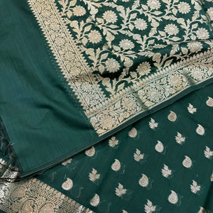 Bottle Green Resham Banarasi Silk Suit