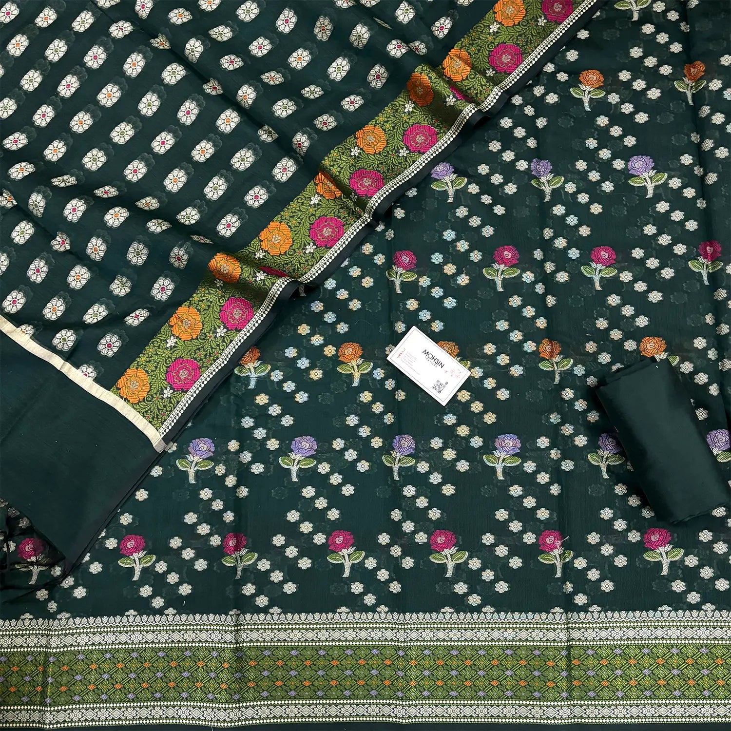 Bottle Green Resham Banarasi Silk Suit