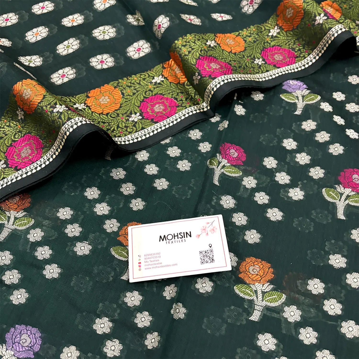 Bottle Green Resham Banarasi Silk Suit