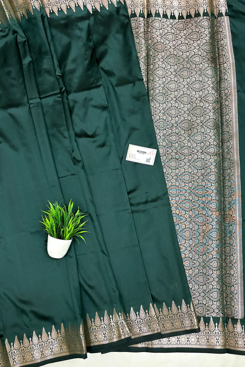 Bottle Green Semi Katan Silk Banarasi Saree