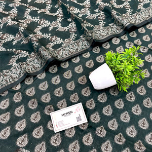 Bottle Green Surahi Buti Cotton Silk Banarasi Suit