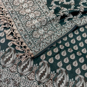 Bottle Green Surahi Buti Cotton Silk Banarasi Suit