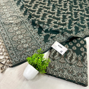 Bottle Green Surahi Buti Cotton Silk Banarasi Suit