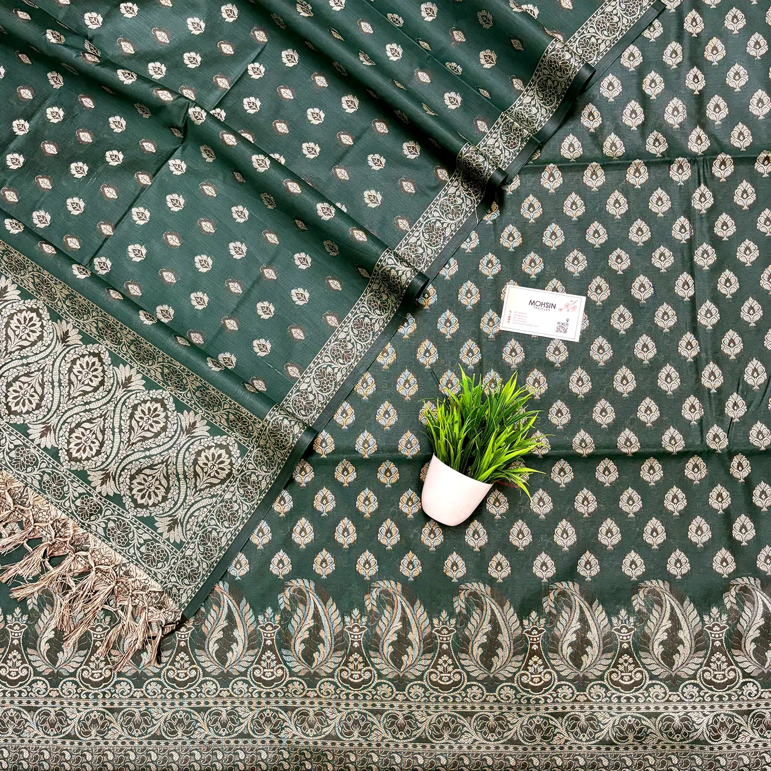 Bottle Green Surahi Paan Cotton Silk Banarasi Suit