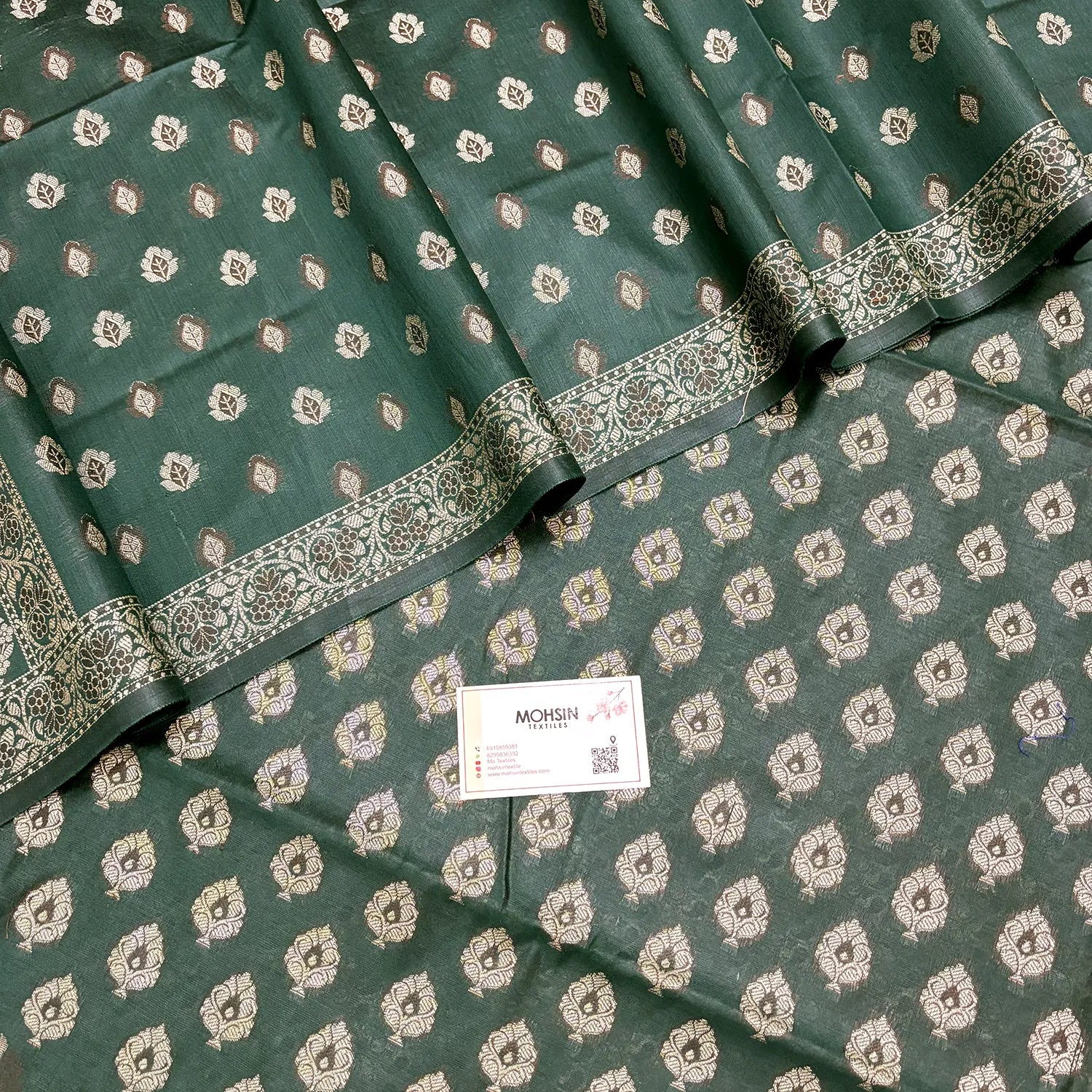 Bottle Green Surahi Paan Cotton Silk Banarasi Suit