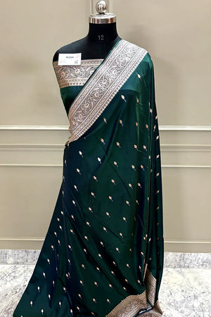 Bottle Green Tilak Buti Katan Silk Banarasi Saree