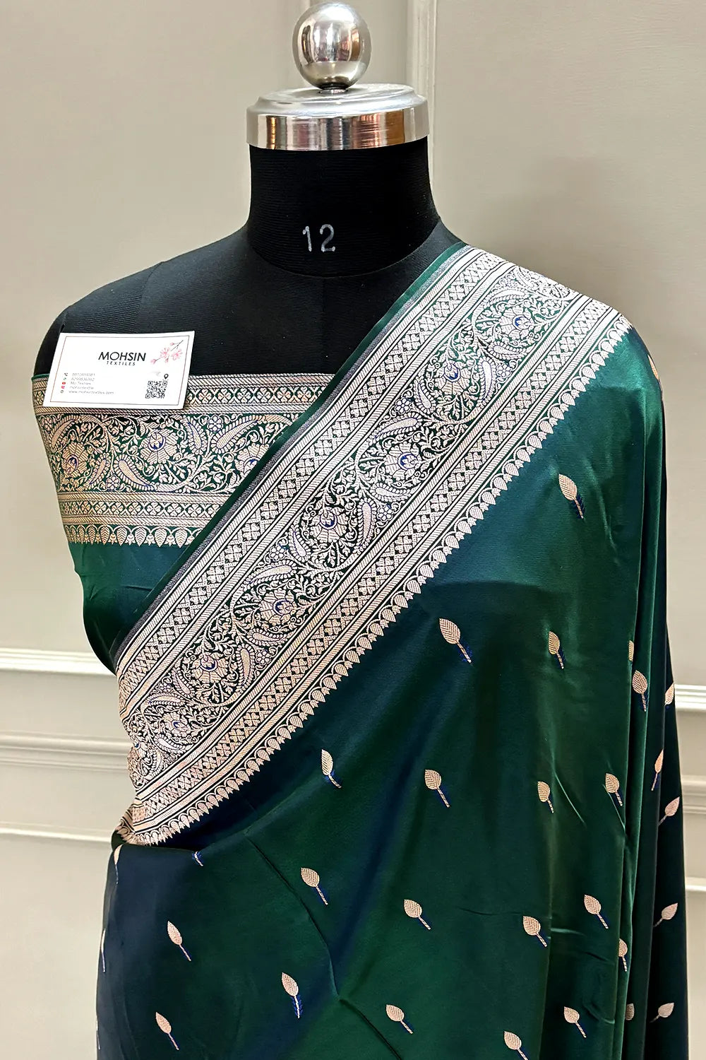Bottle Green Tilak Buti Katan Silk Banarasi Saree