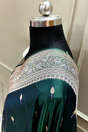 Bottle Green Tilak Buti Katan Silk Banarasi Saree