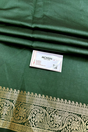 Bottle Green Tilismi Kalli Semi Katan Silk Banarasi Saree