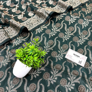 Bottle Green Yoga Jaal Cotton Silk Banarasi Suit
