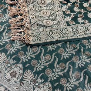 Bottle Green Yoga Jaal Cotton Silk Banarasi Suit