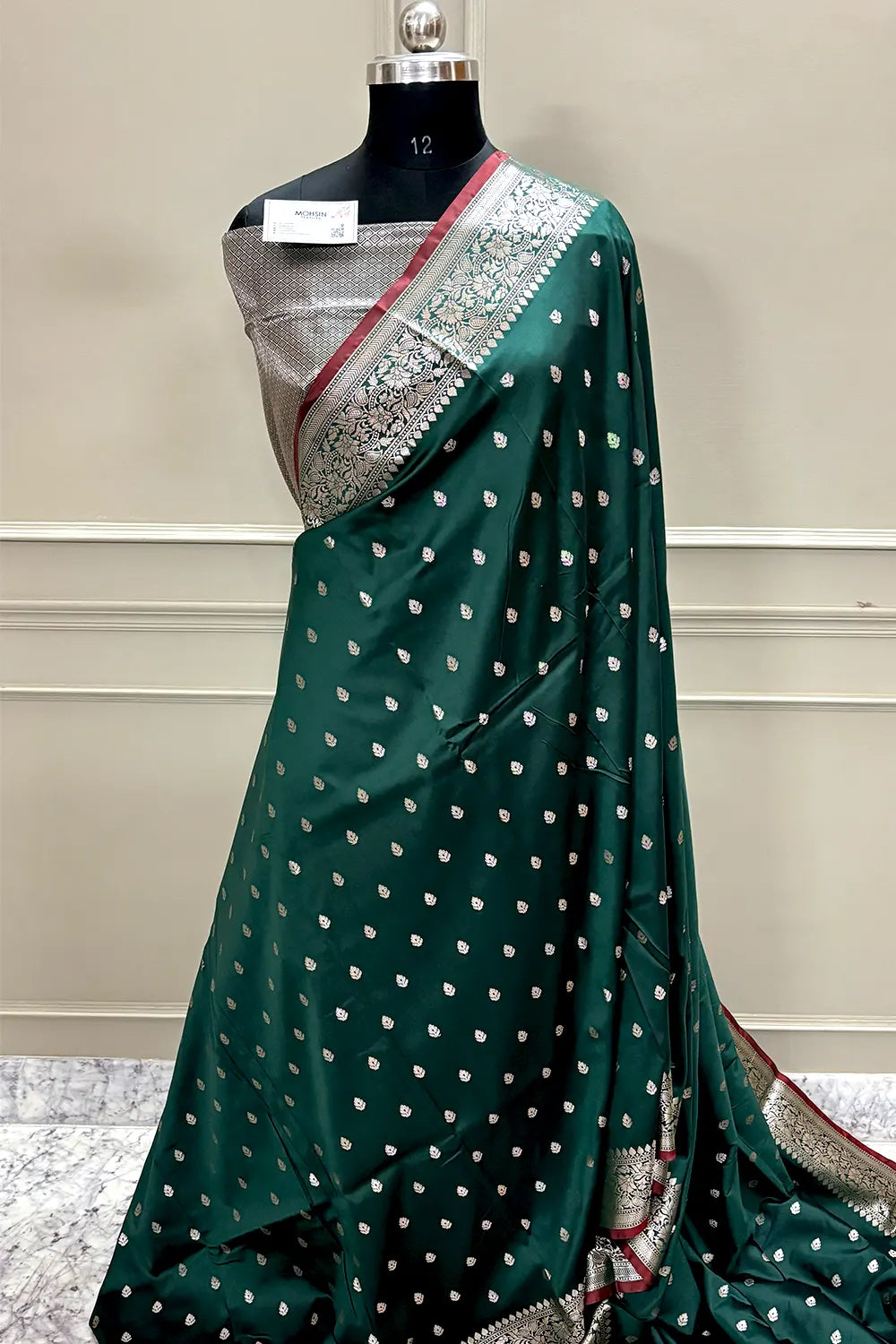 Bottle Green Zari Banarasi Silk Saree