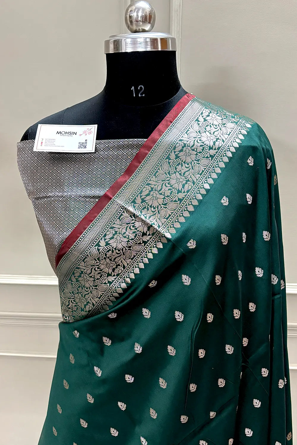 Bottle Green Zari Banarasi Silk Saree