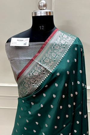 Bottle Green Zari Banarasi Silk Saree