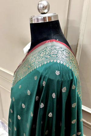 Bottle Green Zari Banarasi Silk Saree