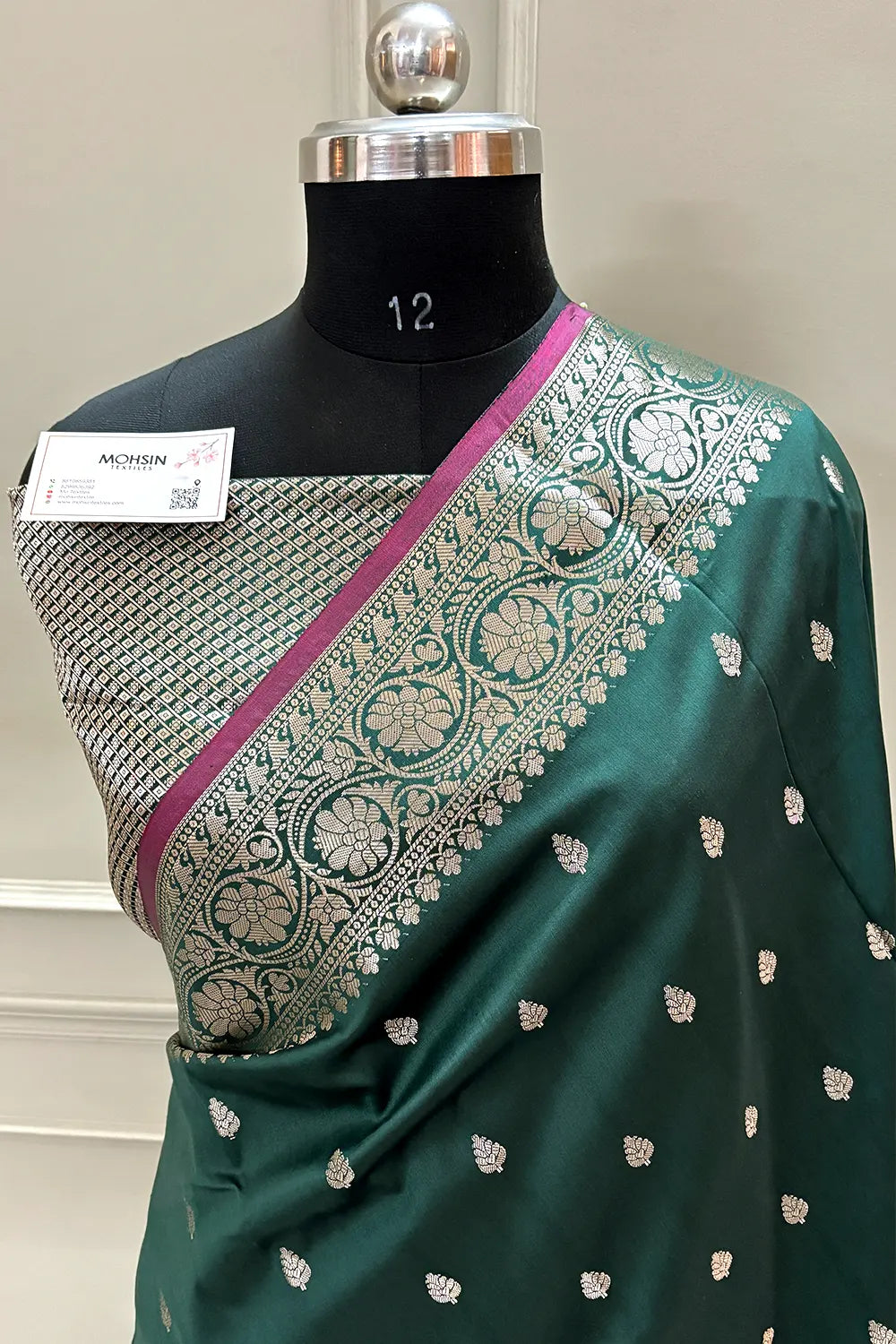 Bottle Green Zari Banarasi Silk Saree