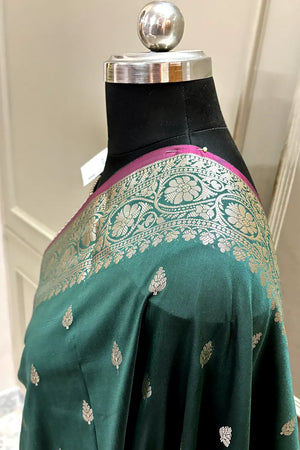 Bottle Green Zari Banarasi Silk Saree