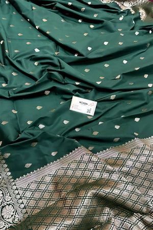 Bottle Green Zari Banarasi Silk Saree