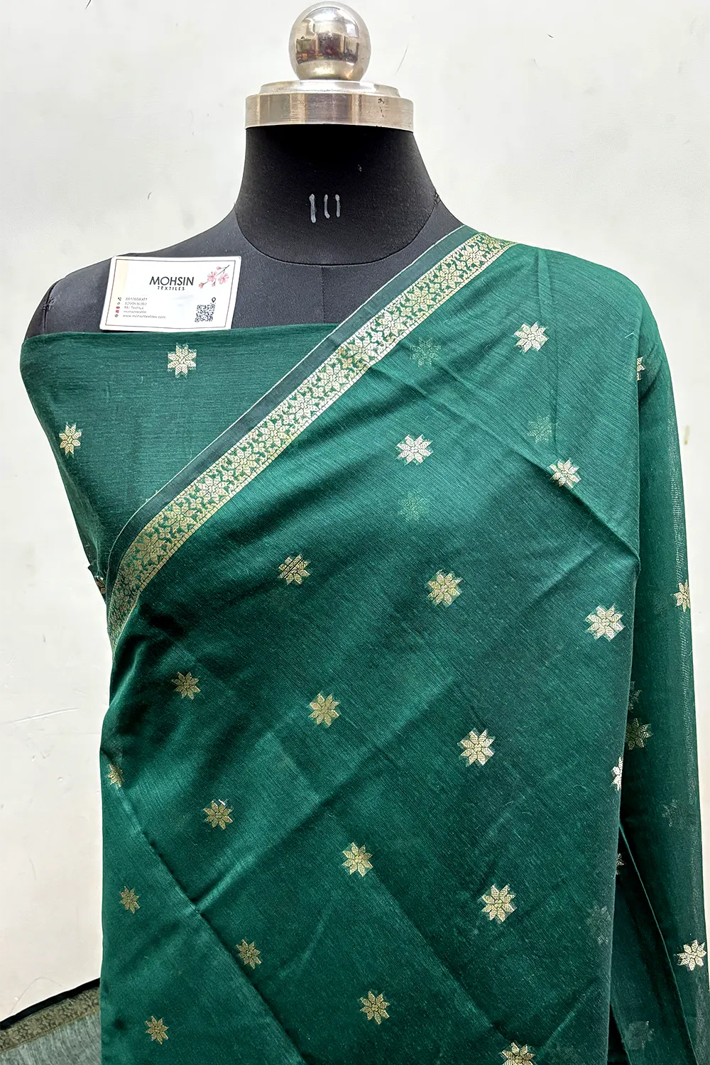 Bottle Green Zari Banarasi Silk Saree