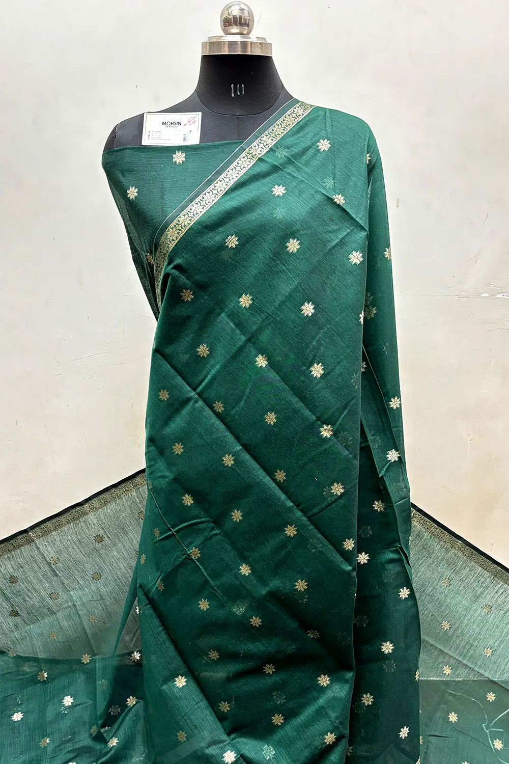 Bottle Green Zari Banarasi Silk Saree