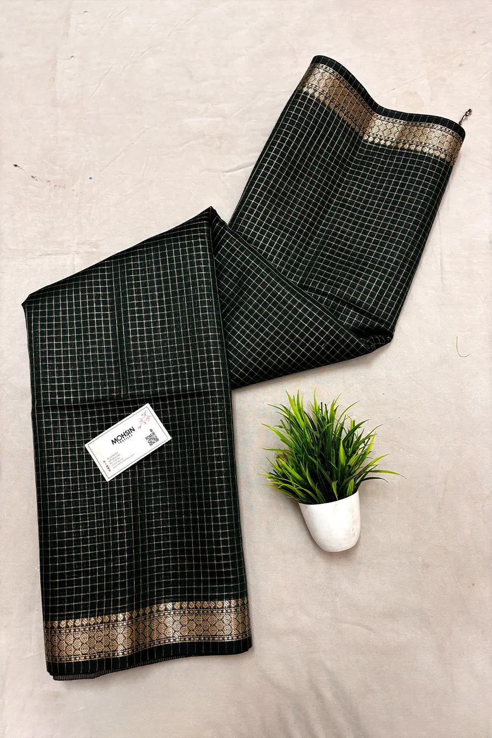 Bottle Green Zari Chanderi Silk Banarasi Saree