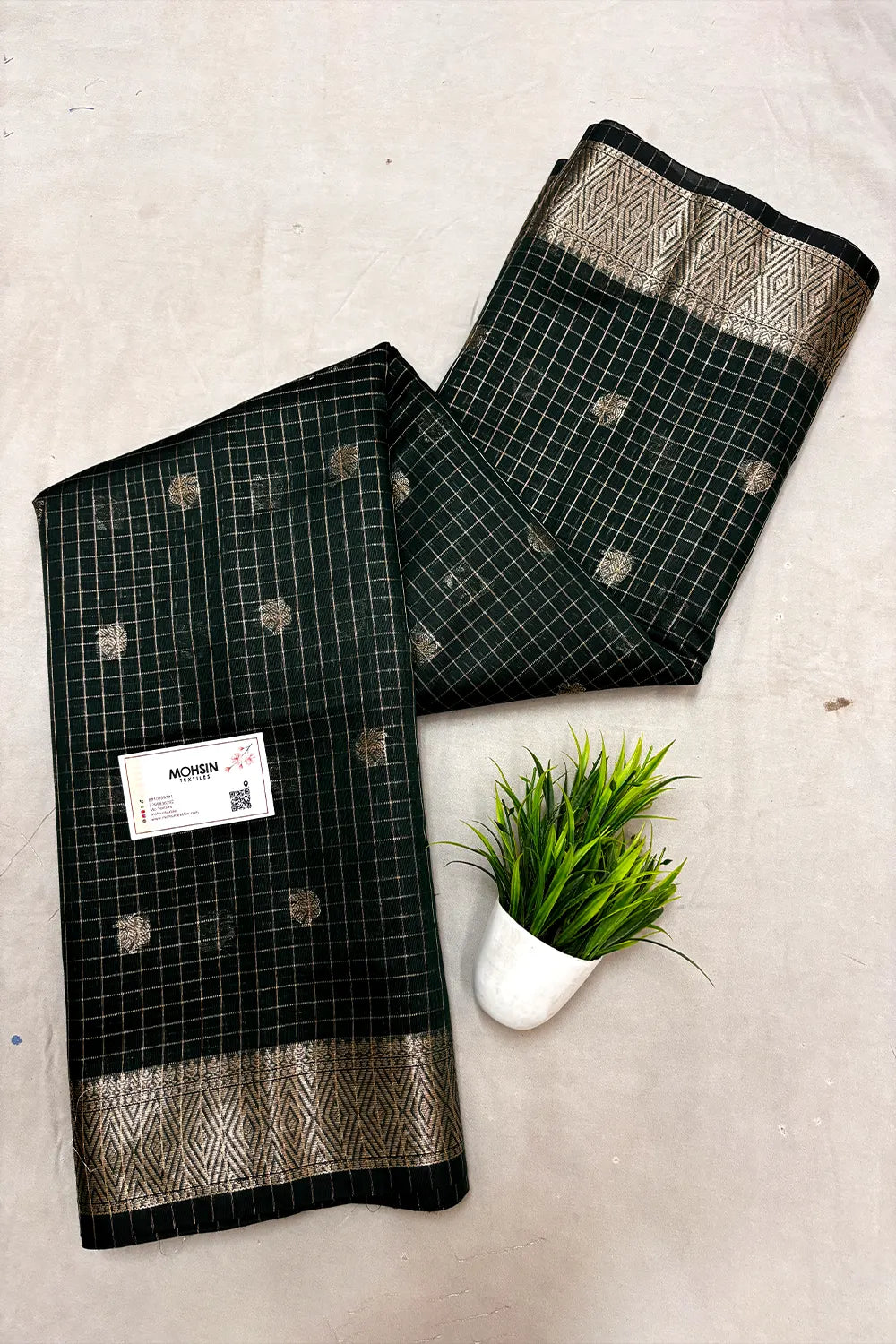Bottle Green Zari Chanderi Silk Banarasi Saree