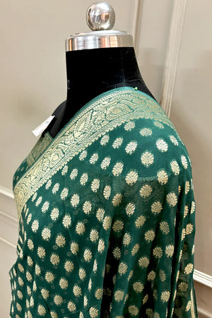 Bottle Green Zari Georgette Silk Banarasi Saree