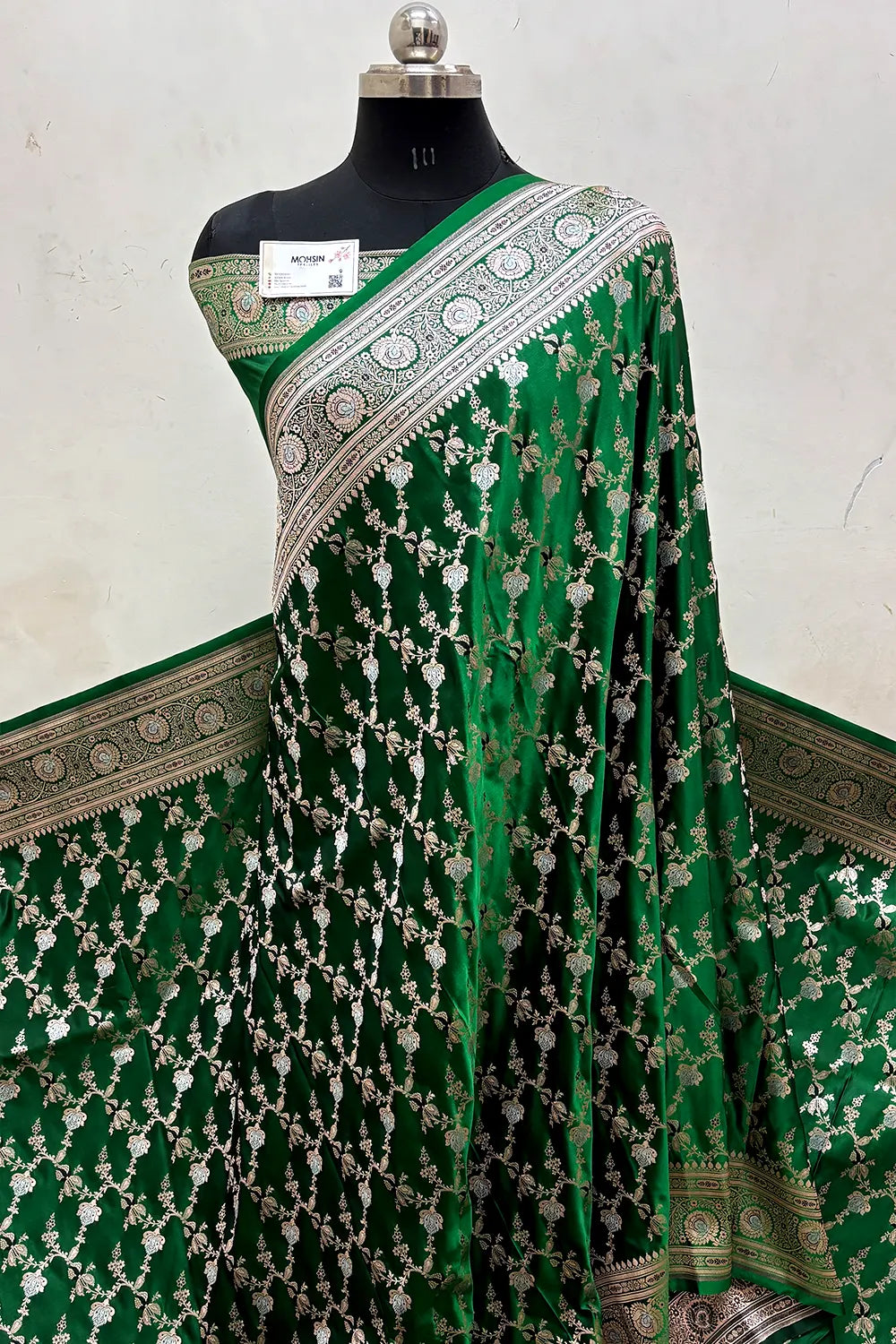 Bottle Green Zari Katan Mashru Silk Banarasi Saree