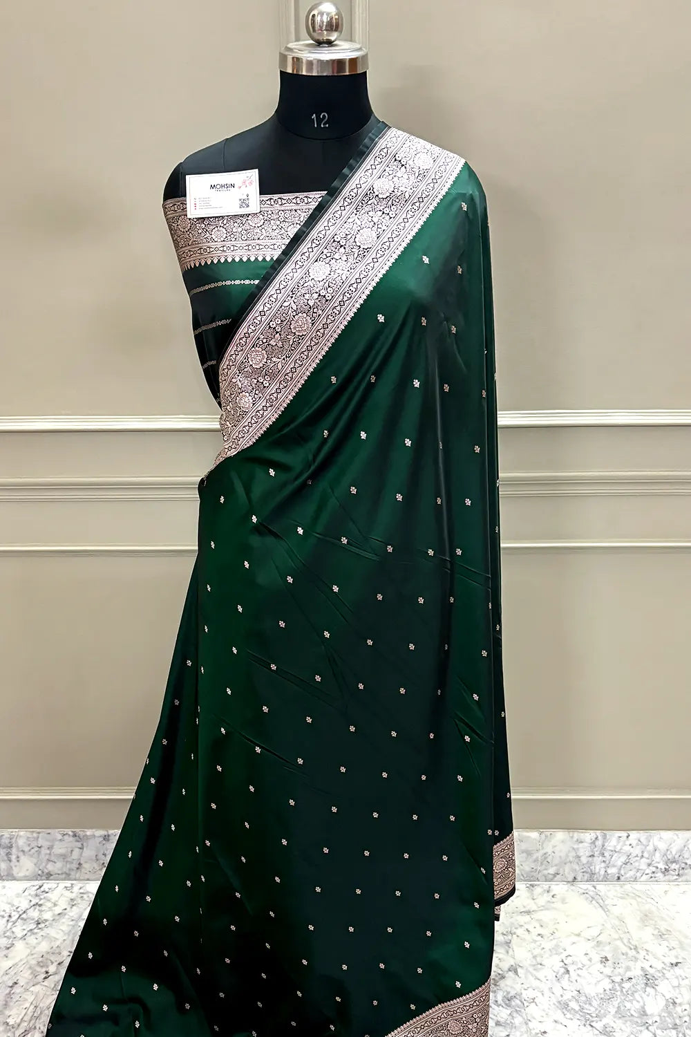 Bottle Green Zari Katan Silk Banarasi Saree