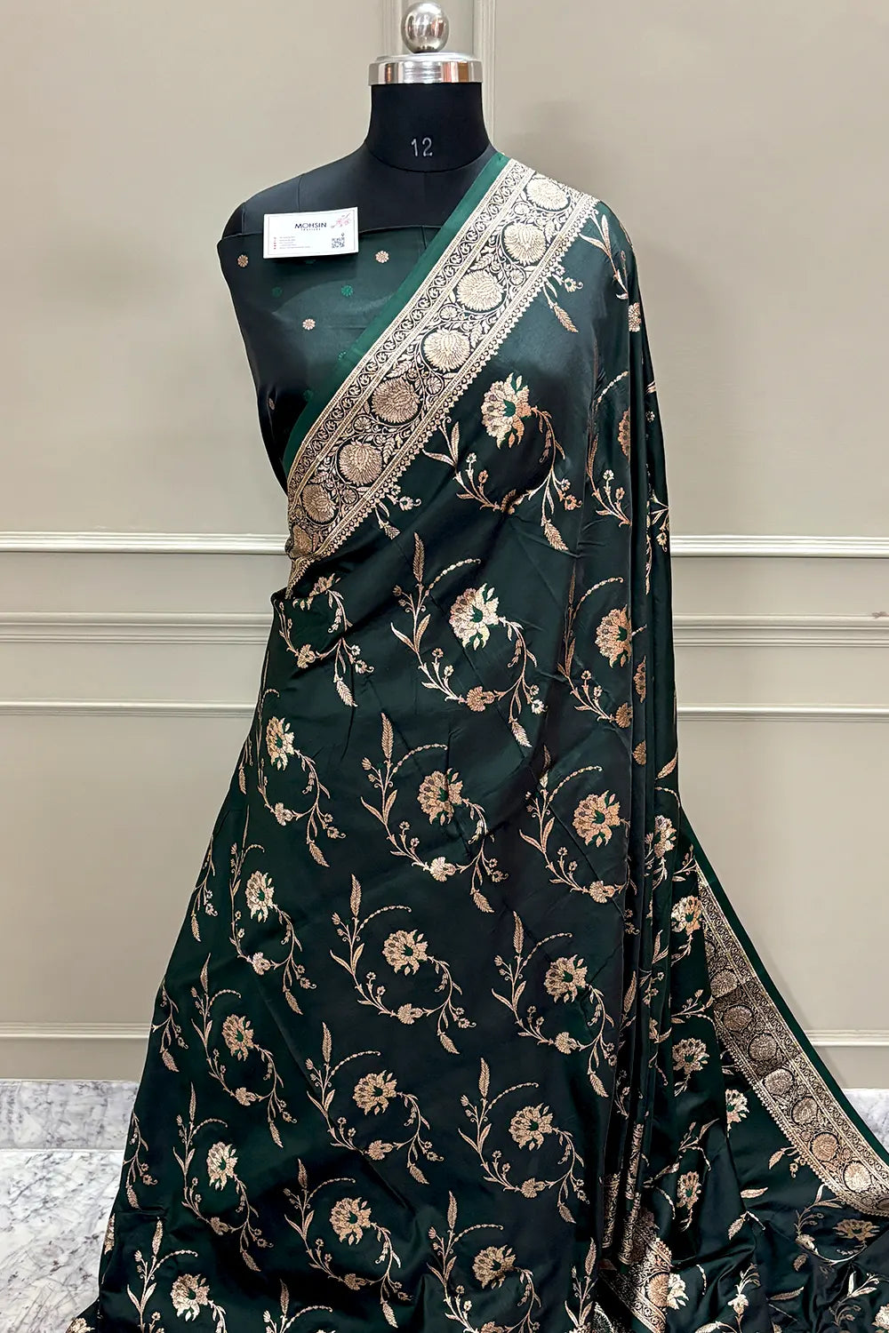 Bottle Green Zari Katan Silk Banarasi Saree