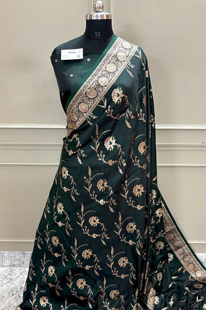 Bottle Green Zari Katan Silk Banarasi Saree