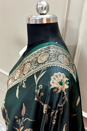 Bottle Green Zari Katan Silk Banarasi Saree