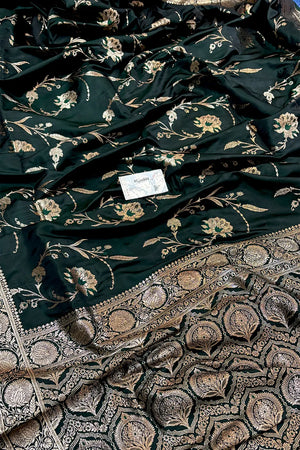 Bottle Green Zari Katan Silk Banarasi Saree