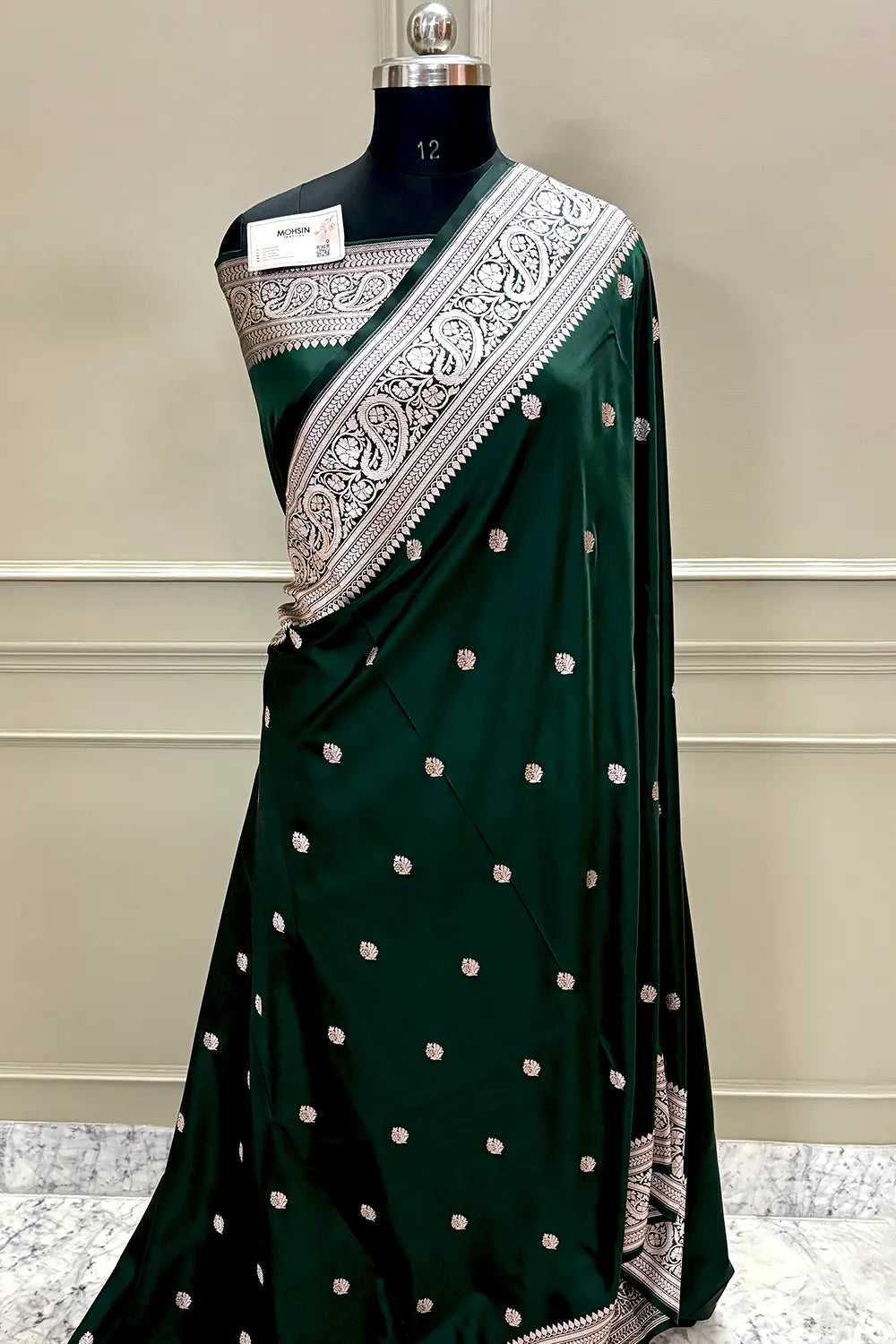 Bottle Green Zari Katan Silk Banarasi Saree