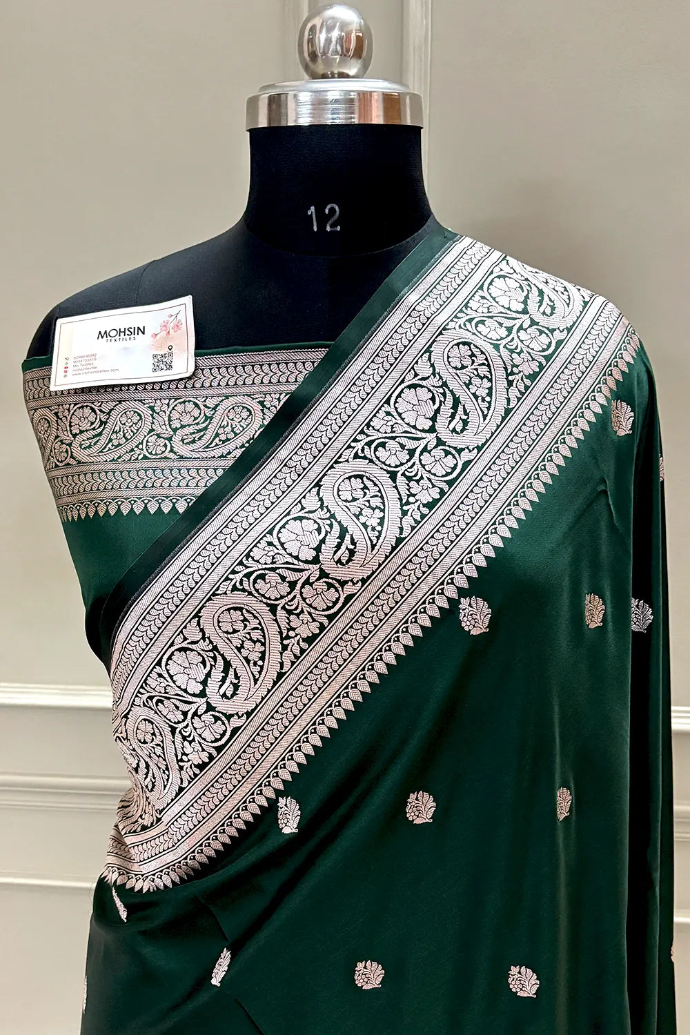 Bottle Green Zari Katan Silk Banarasi Saree