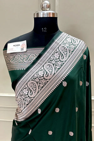 Bottle Green Zari Katan Silk Banarasi Saree