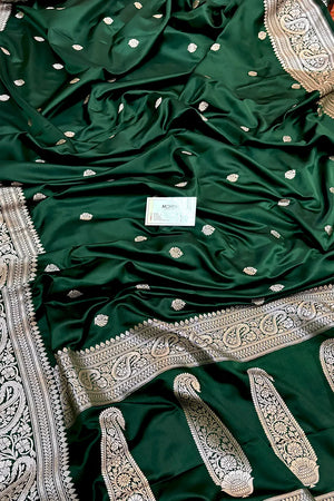 Bottle Green Zari Katan Silk Banarasi Saree