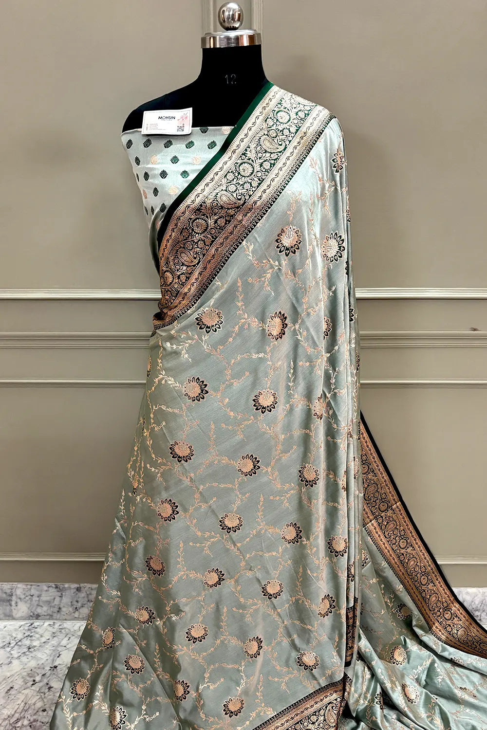 Bottle Green Zari Katan Silk Banarasi Saree