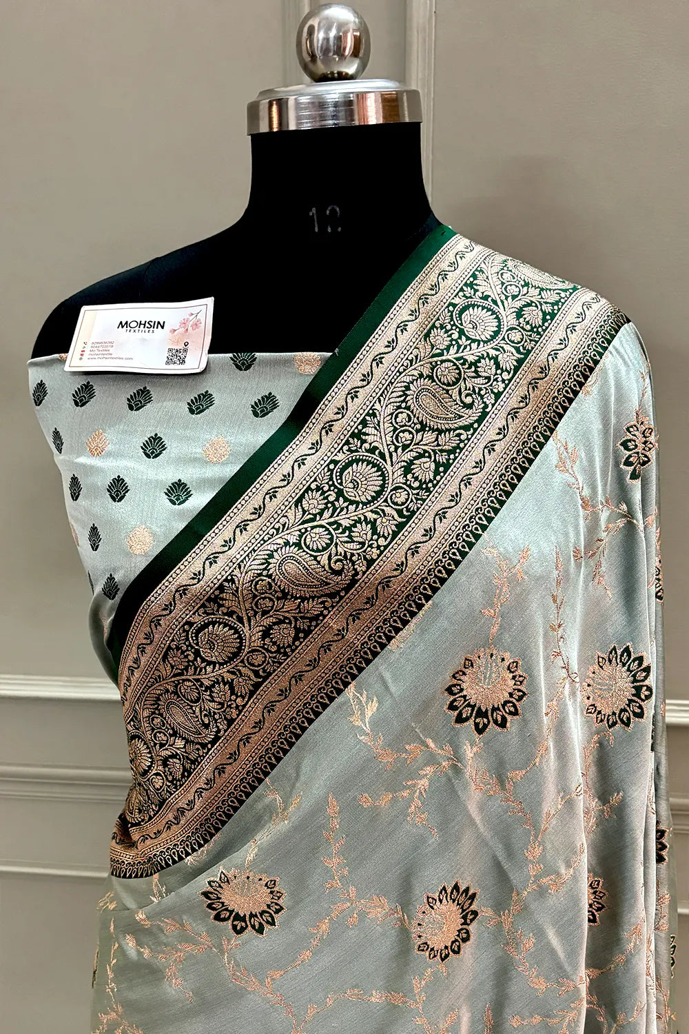 Bottle Green Zari Katan Silk Banarasi Saree