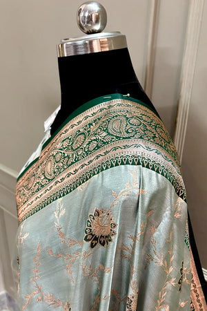 Bottle Green Zari Katan Silk Banarasi Saree