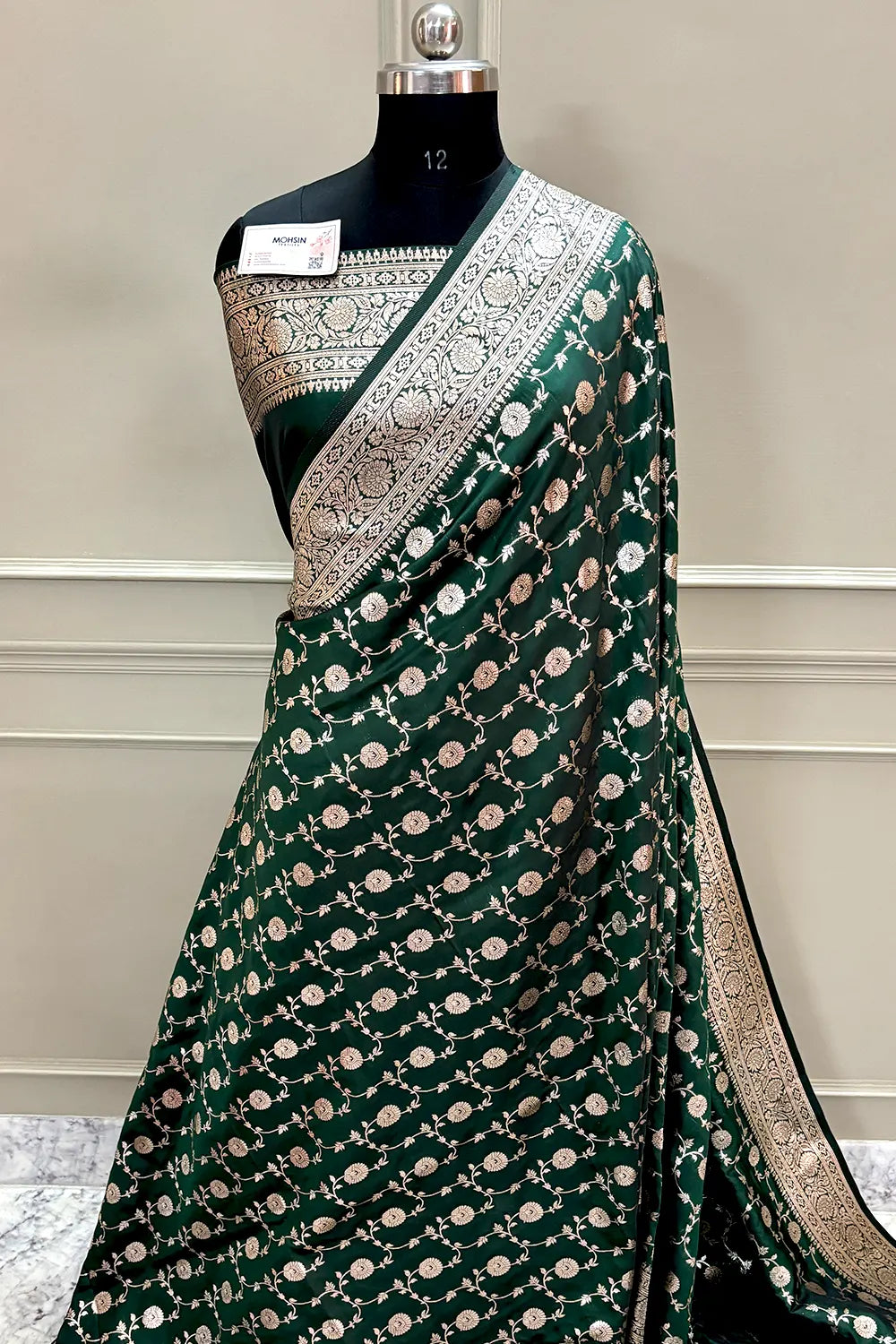 Bottle Green Zari Katan Silk Banarasi Saree